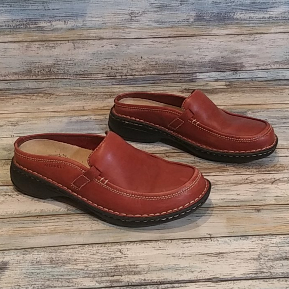 Merrell Tetra slide red bean backless clogs sz 8